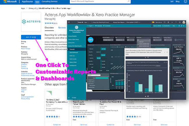 Acterys Power BI Anwendungen QuickBooks Xero WorkflowMax