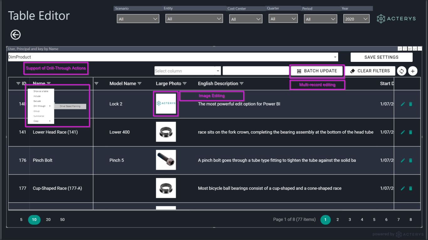 Acterys Table Edit visuelle neue Funktionen