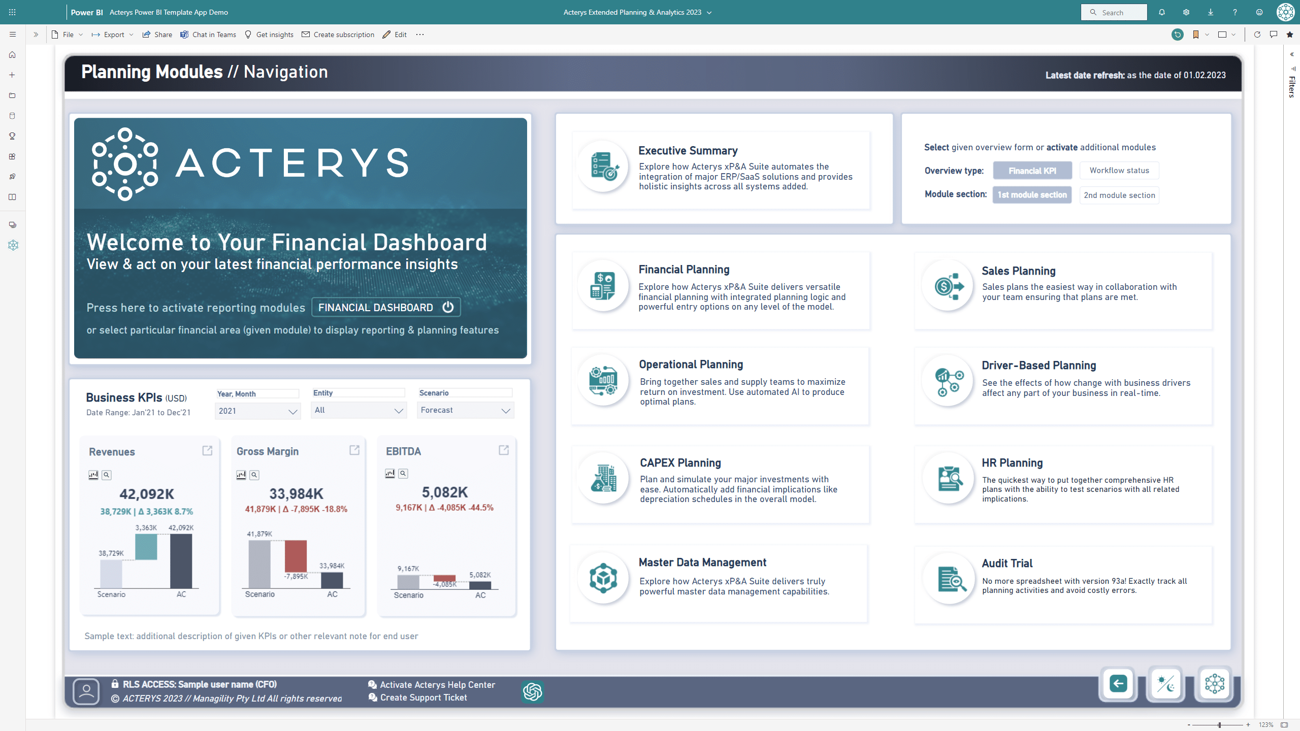 Acterys Financial Dashboard